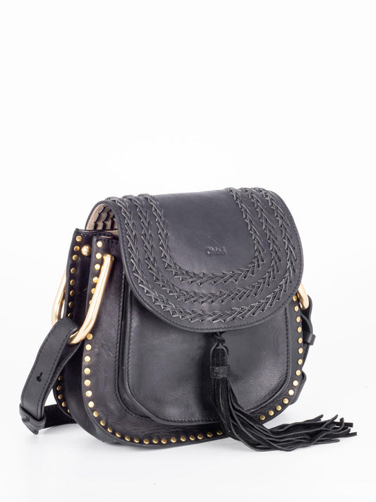 Chloe Leather Tassel Studded Hudson Cross Body Bag Black