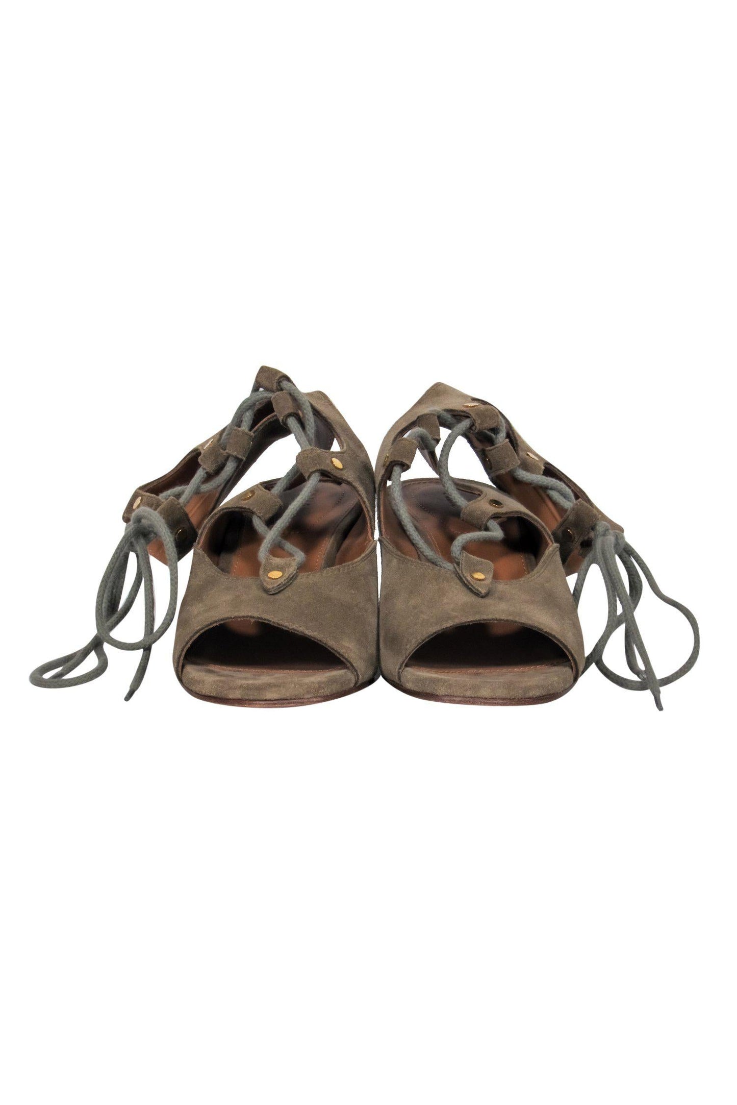 Chloe - Olive Suede Lace-Up Wedge Sandals Sz 7