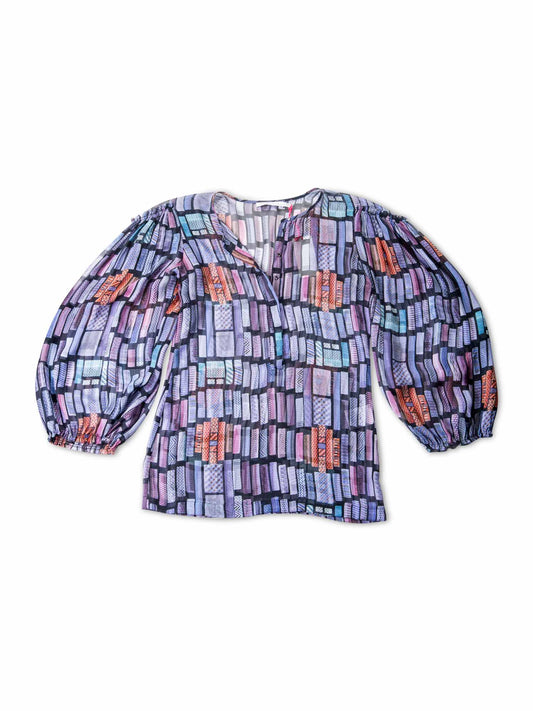 Chloe Silk Puffy Sleeves Library Blouse Blue