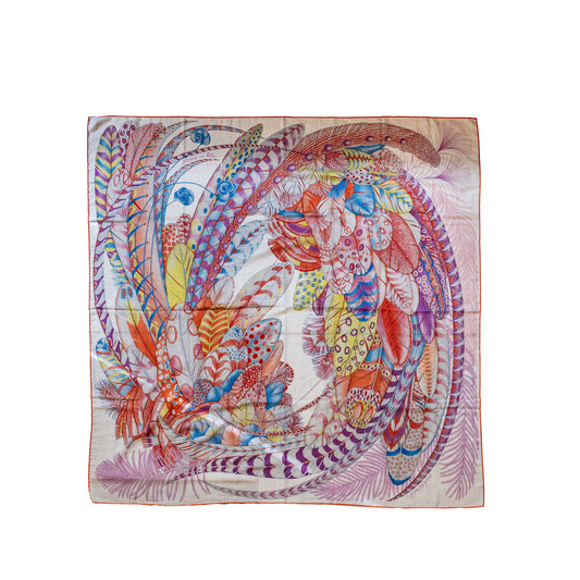 Hermes 140cm Soie Plumes En Fete Scarf Cashmere Chine/mauve/rose