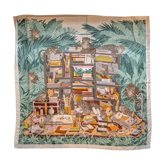 HERMES 140CM CASHMERE AND SILK SHAWL LES DOUSE LEOPARDS
