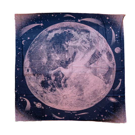 Hermes 140cm Claire De Lune Scarf Cashmere/Silk Marine/Viex Rose