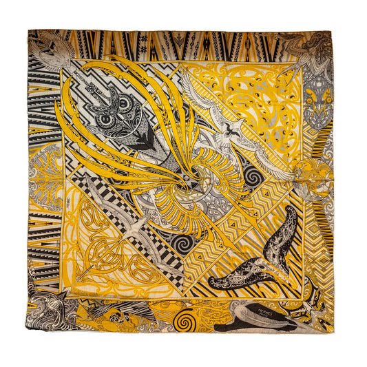 Hermes 140cm cashmere/ silk scarf Kara Ora multicolour yellow/ grey / beige