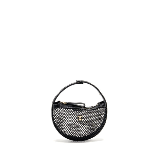 Chanel 25S half moon clutch mesh/ lambskin black LGHW (microchip)