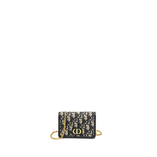 Dior 30 Montaigne Nano Pouch with Chain Blue Oblique Jacquard