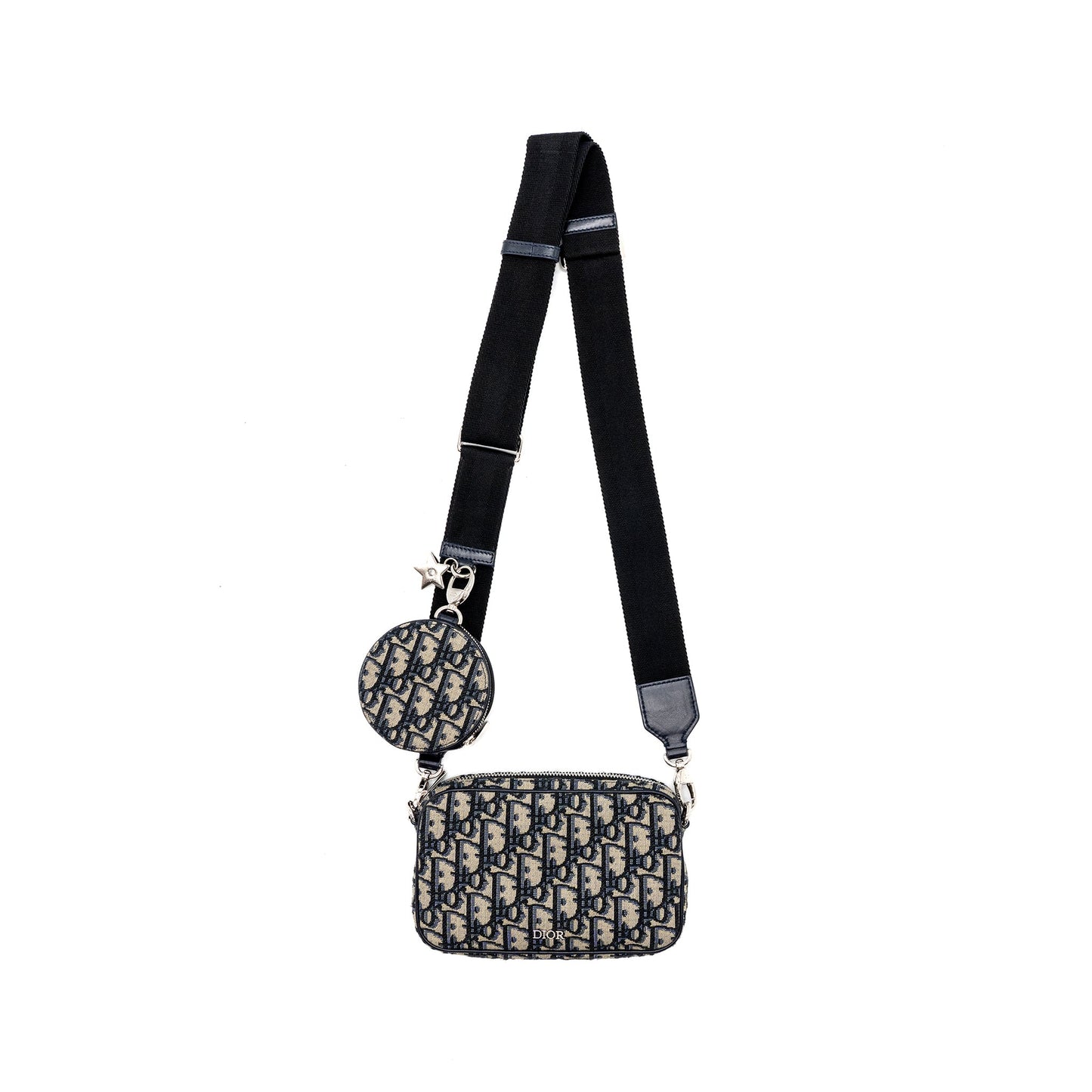 Dior 3 in 1 mini zipper pouch with strap blue jacquard