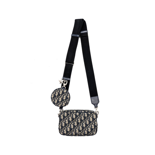 Dior 3 in 1 mini zipper pouch with strap blue jacquard