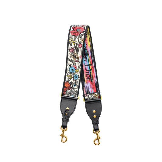 DIOR Adjustable Shoulder Strap Flora Embroidery Canvas/Calfskin Multicolour