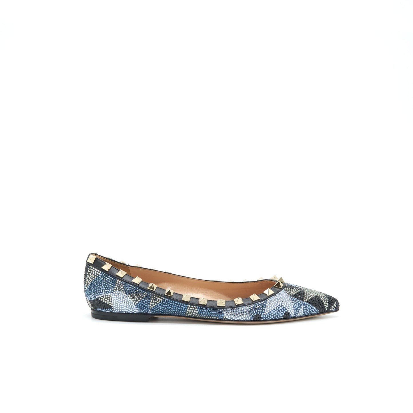 Valentino Size 35 Crystal Rockstud Flat Multicoloure
