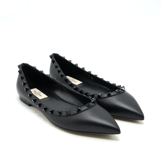Valentino Size 38 Garavani Rockstud Flat Shoes Black