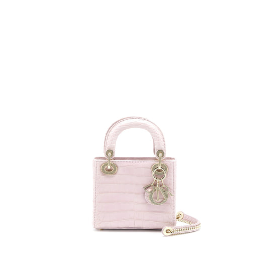 Dior Mini Lady Dior Alligator Mississippiensis Light Pink Crystal