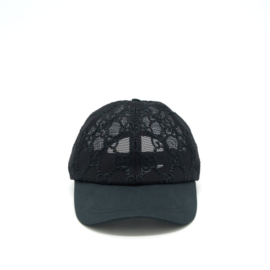 Gucci GG Embroidered Baseball Hat Black GG Net And Cotton Drill