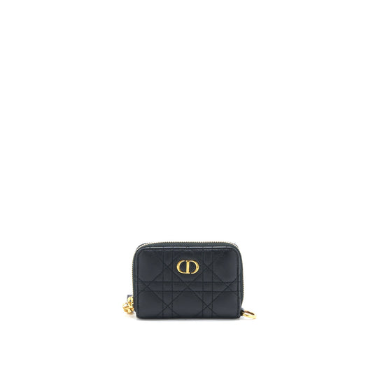 Dior Caro Detachable Card Holder Cannage Supple Calfskin Black