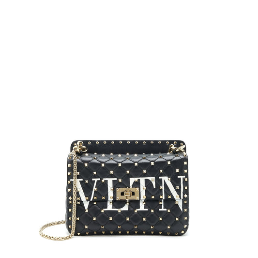 Valentino Garavani Medium Rockstud Spike Shoulder Black Letter Print LGHW