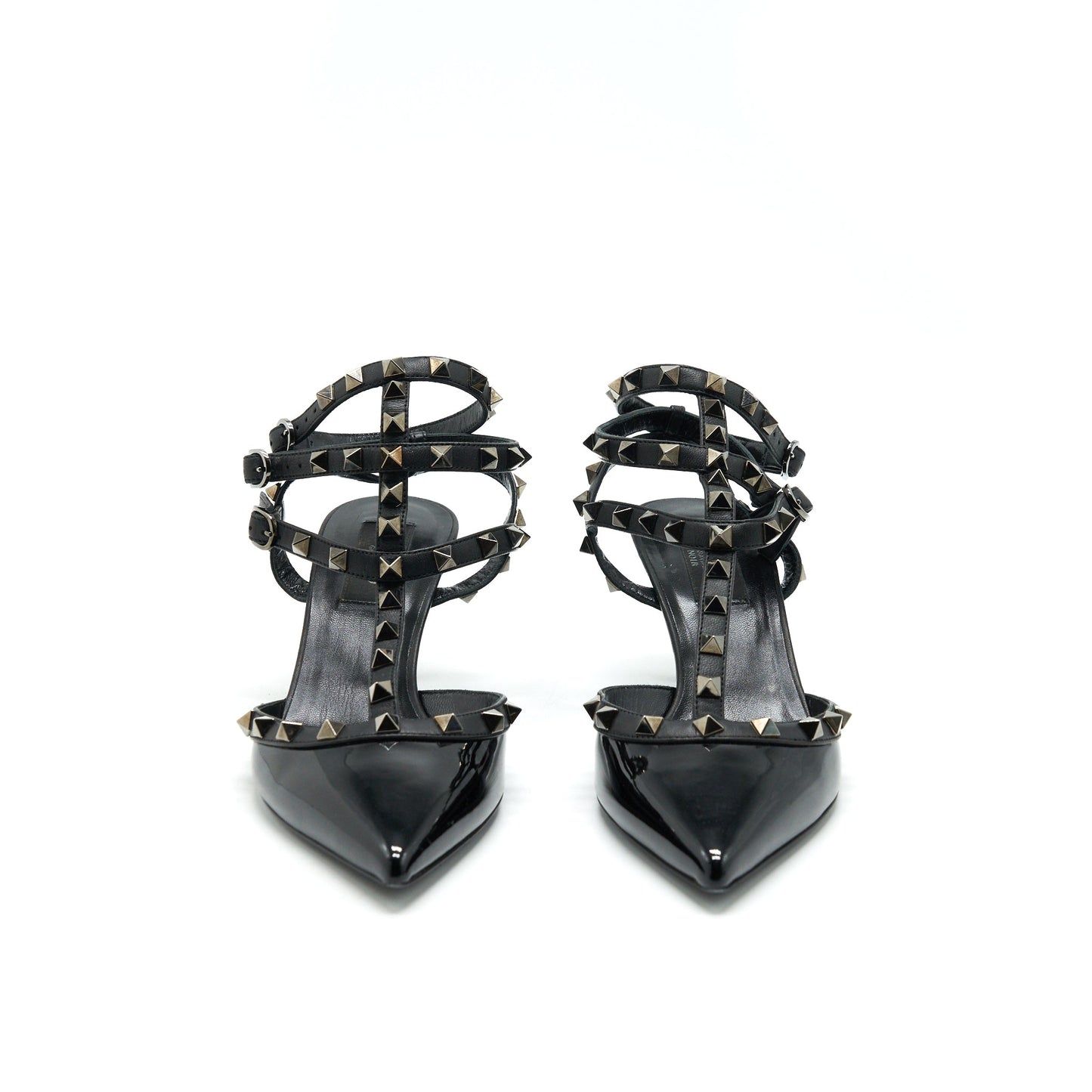 Valentino Size 38.5 Rockstud Patent Caged Pump Black