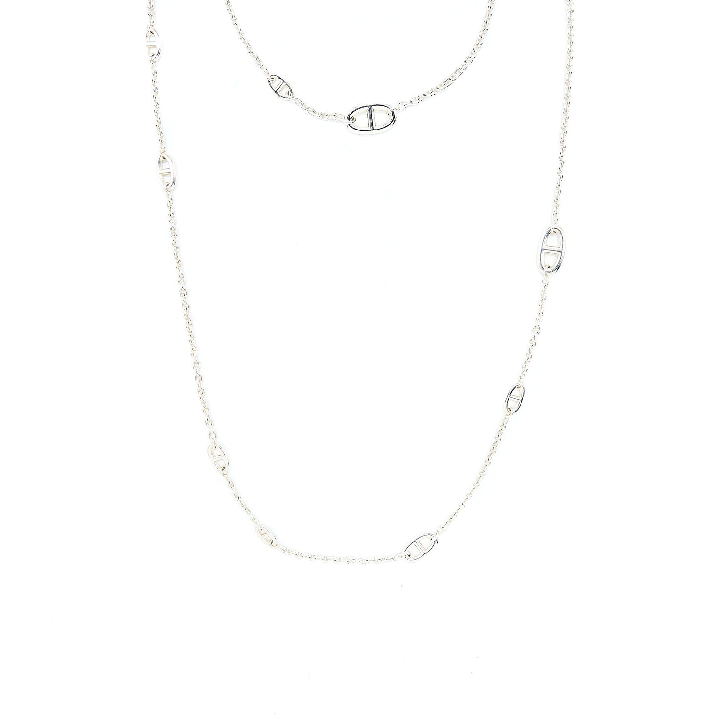 Hermes 160cm Farandole Long Necklace Silver Tone