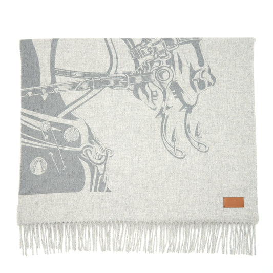 Hermes 100% Cashmere Cheval Punk Scarf/ Shawl Light Grey 60 × 200cm