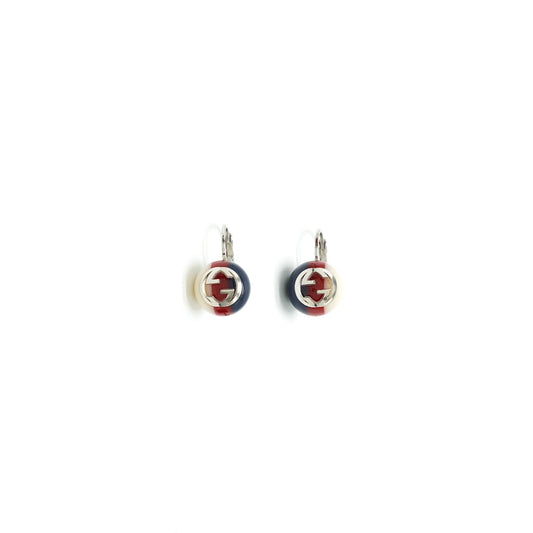 GUCCI GG Pearl Leverback Earrings WHITE/RED/BLUE