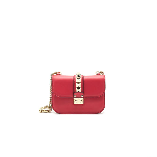 VALENTINO GARAVANI GLAM LOCK LEATHER CROSSBODY BAG RED