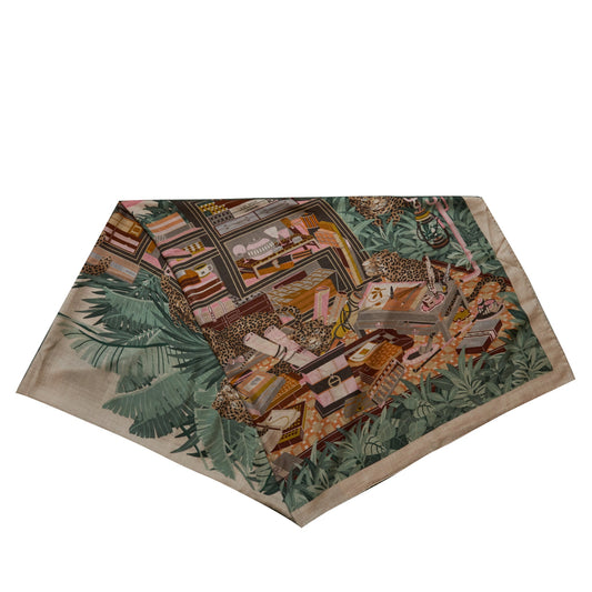 Hermes 140cm Cashmere And Silk Shawl Les Douse Leopards