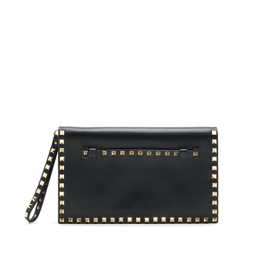 VALENTINO GARAVANI ROCKSTUD LEATHER CLUTCH BAG BLACK