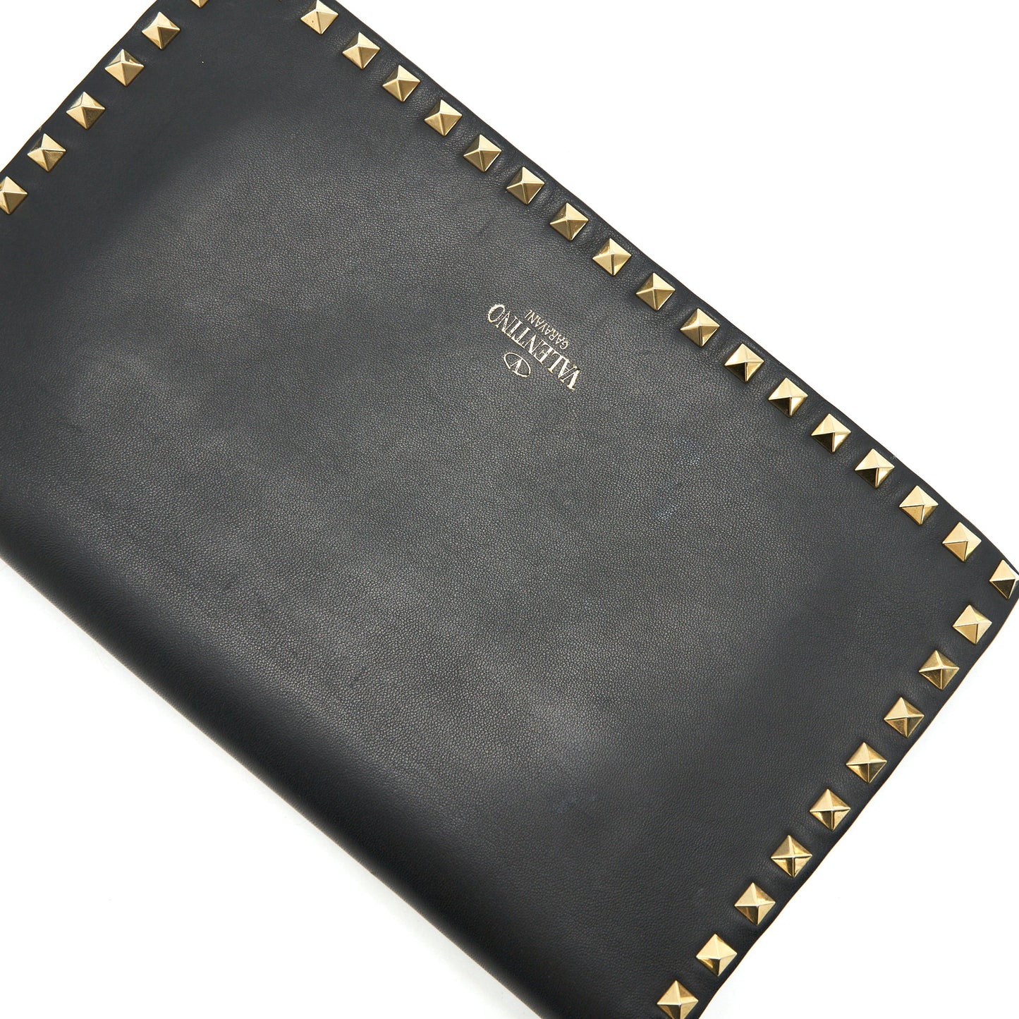 VALENTINO GARAVANI ROCKSTUD LEATHER CLUTCH BAG BLACK