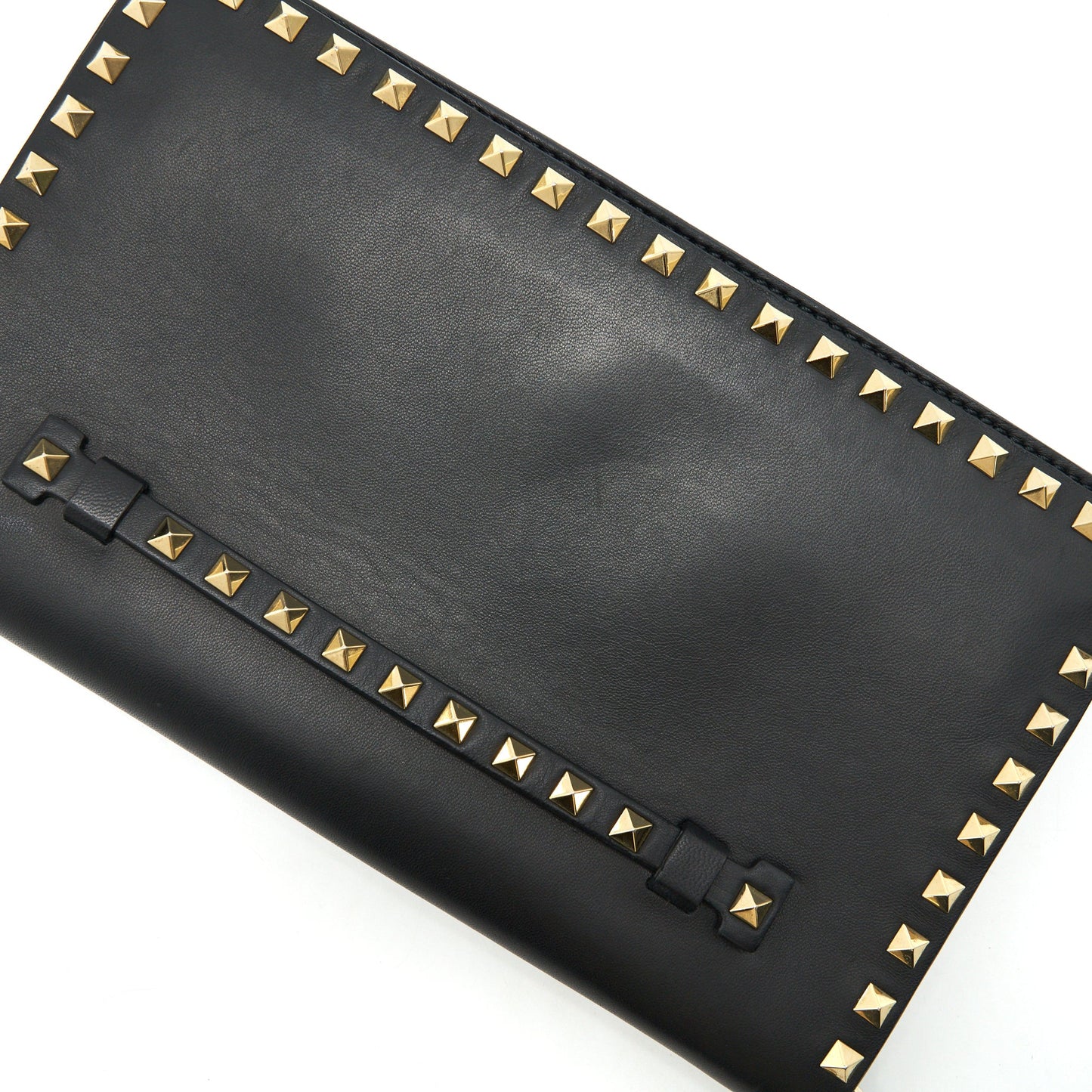 VALENTINO GARAVANI ROCKSTUD LEATHER CLUTCH BAG BLACK
