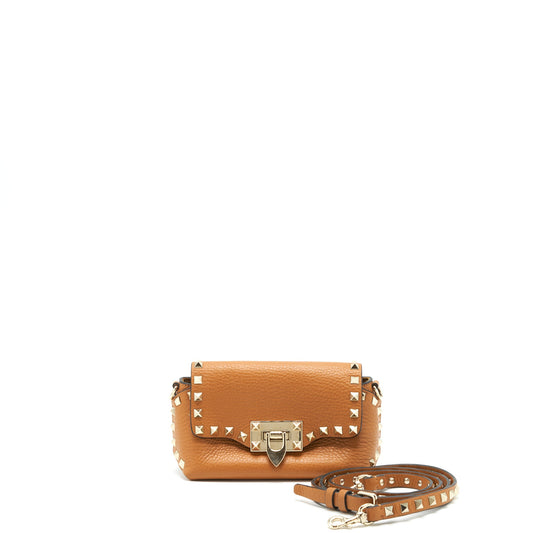 Valentino Garavani Small Rock-Stud Crossbody Bag Grainy Calfskin Mustard