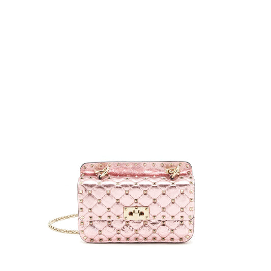 Valentino Garavani rockstud Spike Small leather Shoulder bag Metallic Pink LGHW