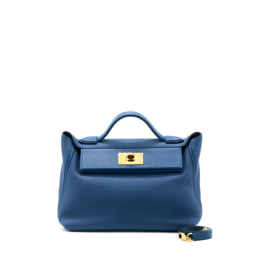 Hermes 24/24 2424-29 Bag Togo/Swift S4 Deep Blue GHW Stamp D