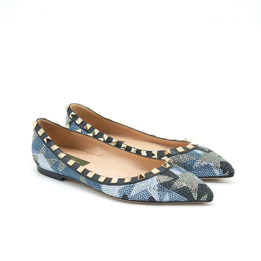Valentino Size 35 Crystal Rockstud Flat Multicoloure
