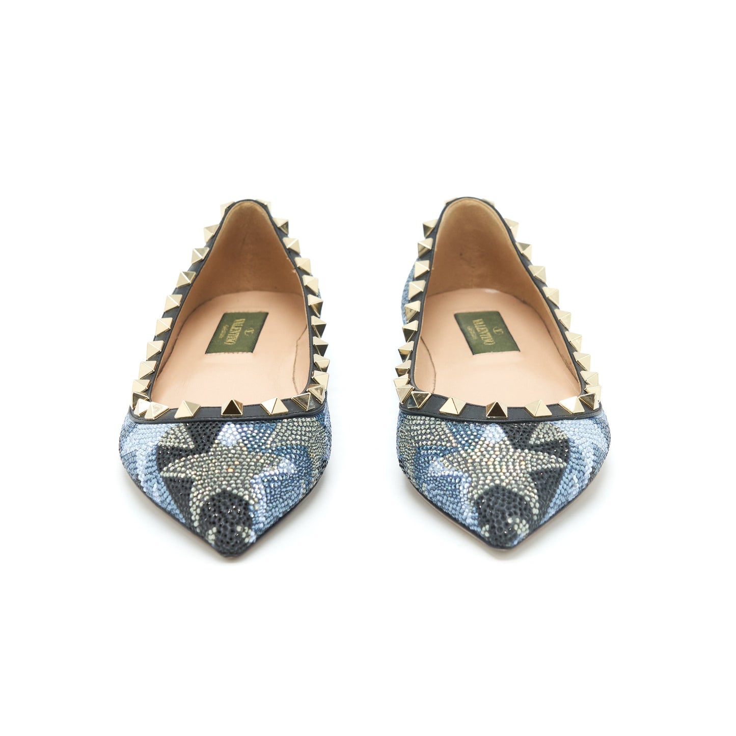 Valentino Size 35 Crystal Rockstud Flat Multicoloure