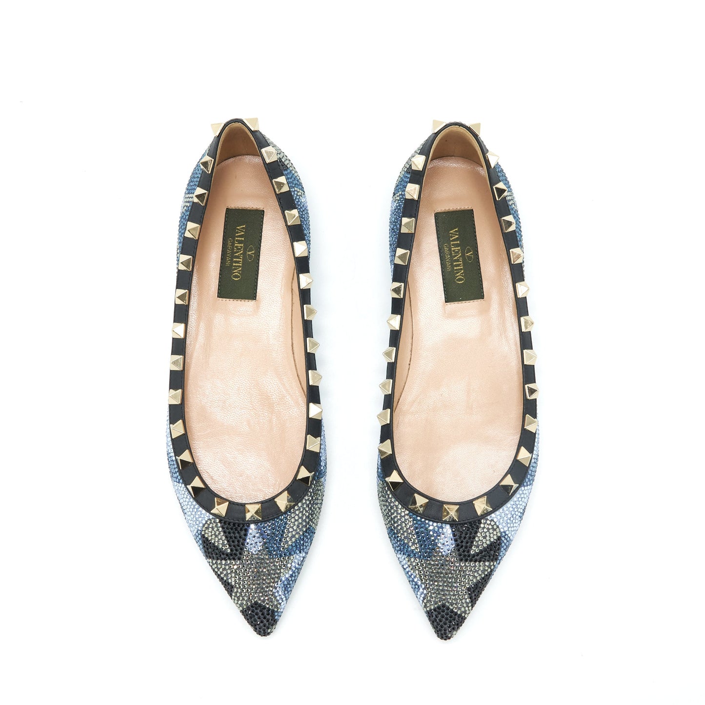 Valentino Size 35 Crystal Rockstud Flat Multicoloure