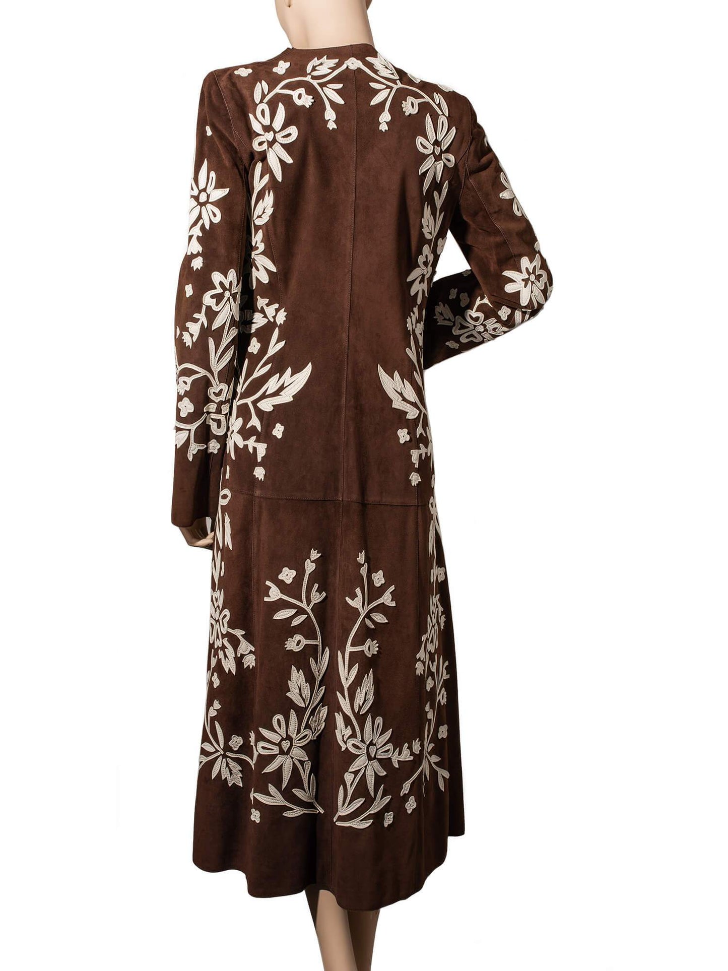 Dolce & Gabbana Couture Suede Leather Embroidered Coat Brown