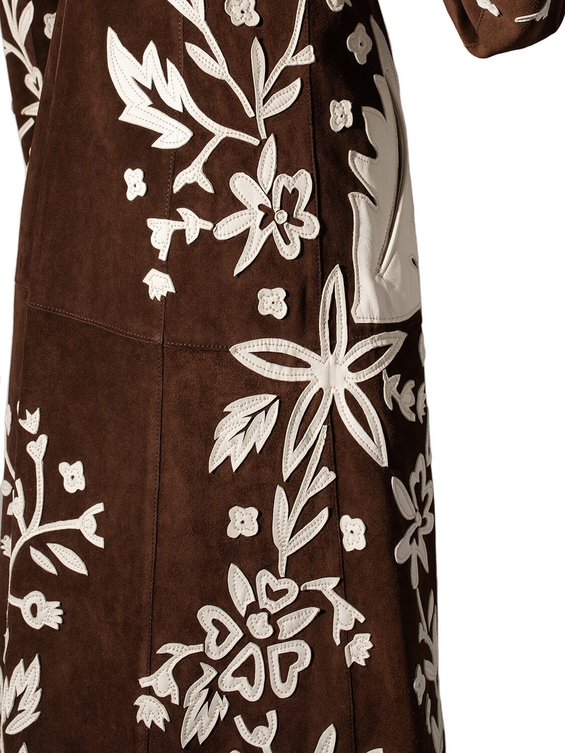 Dolce & Gabbana Couture Suede Leather Embroidered Coat Brown