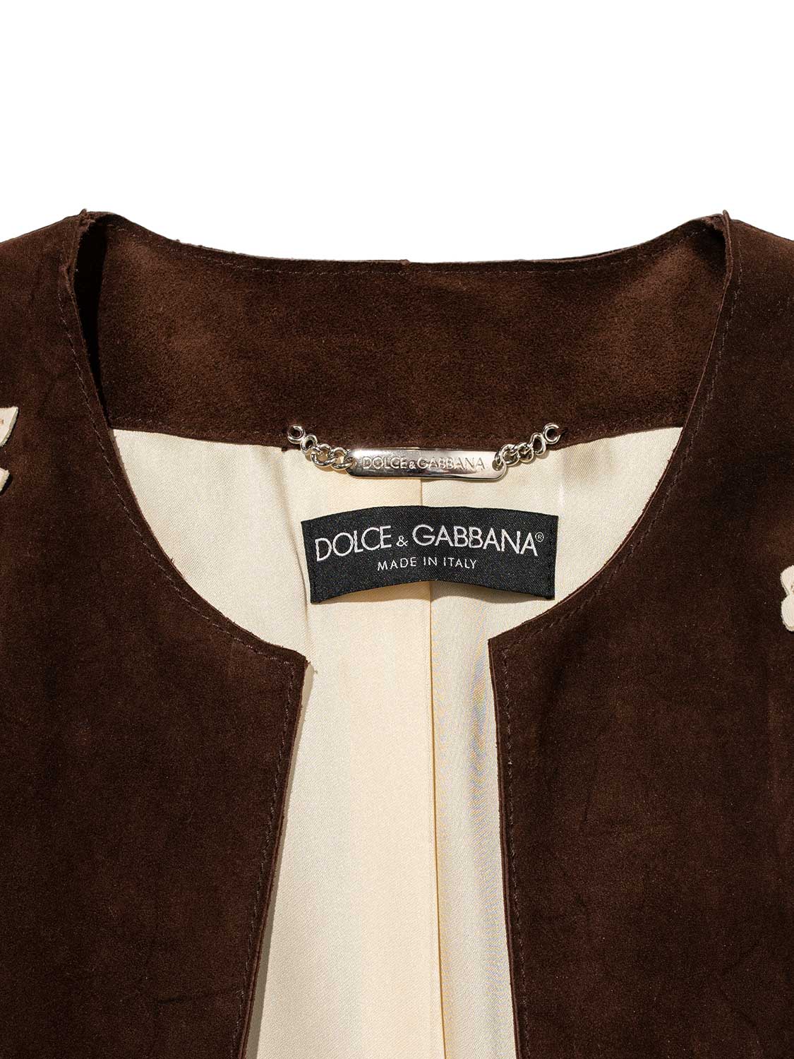Dolce & Gabbana Couture Suede Leather Embroidered Coat Brown