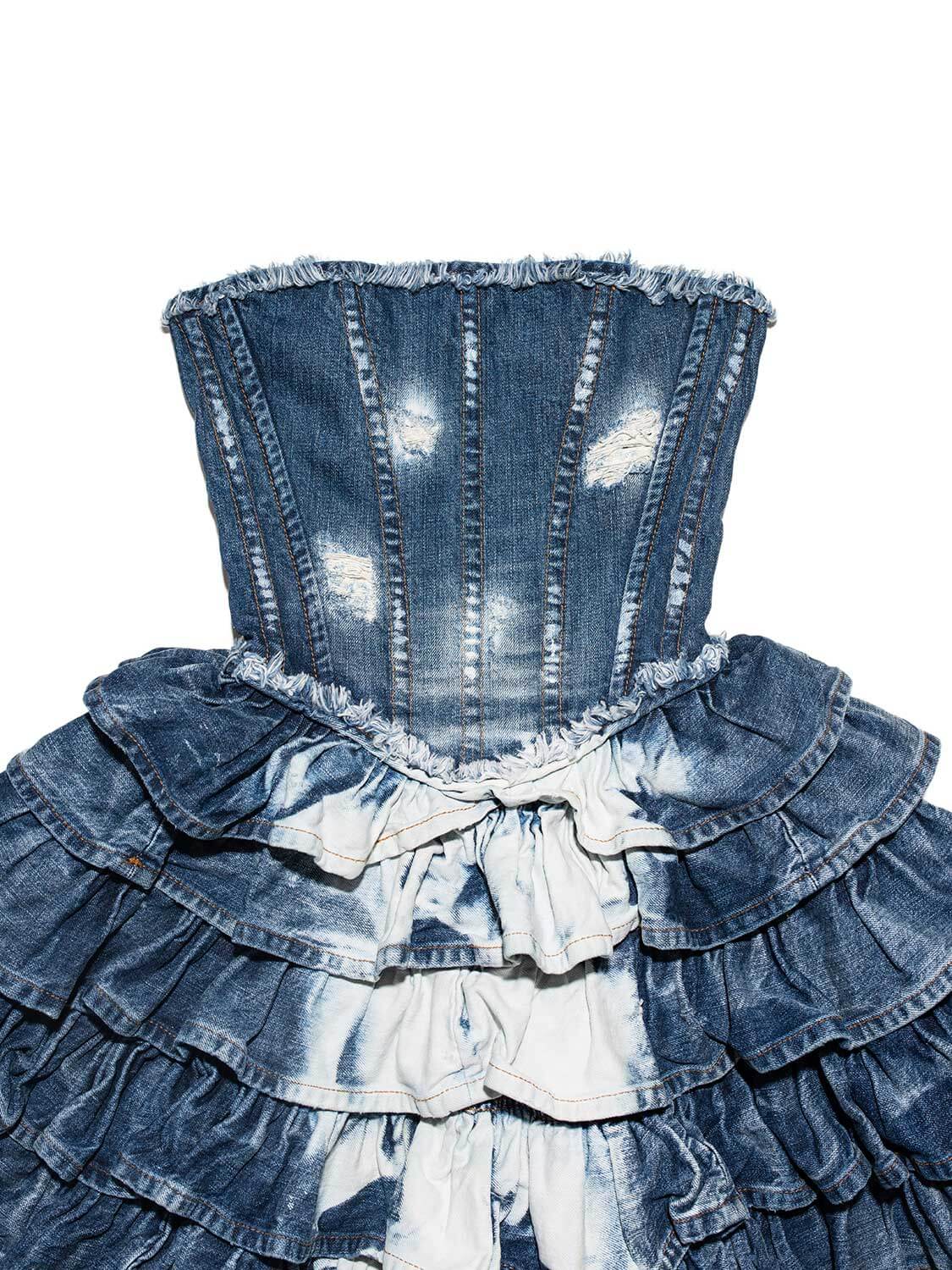 Dolce & Gabbana Denim Sleeveless Ruffle Mini Dress Blue