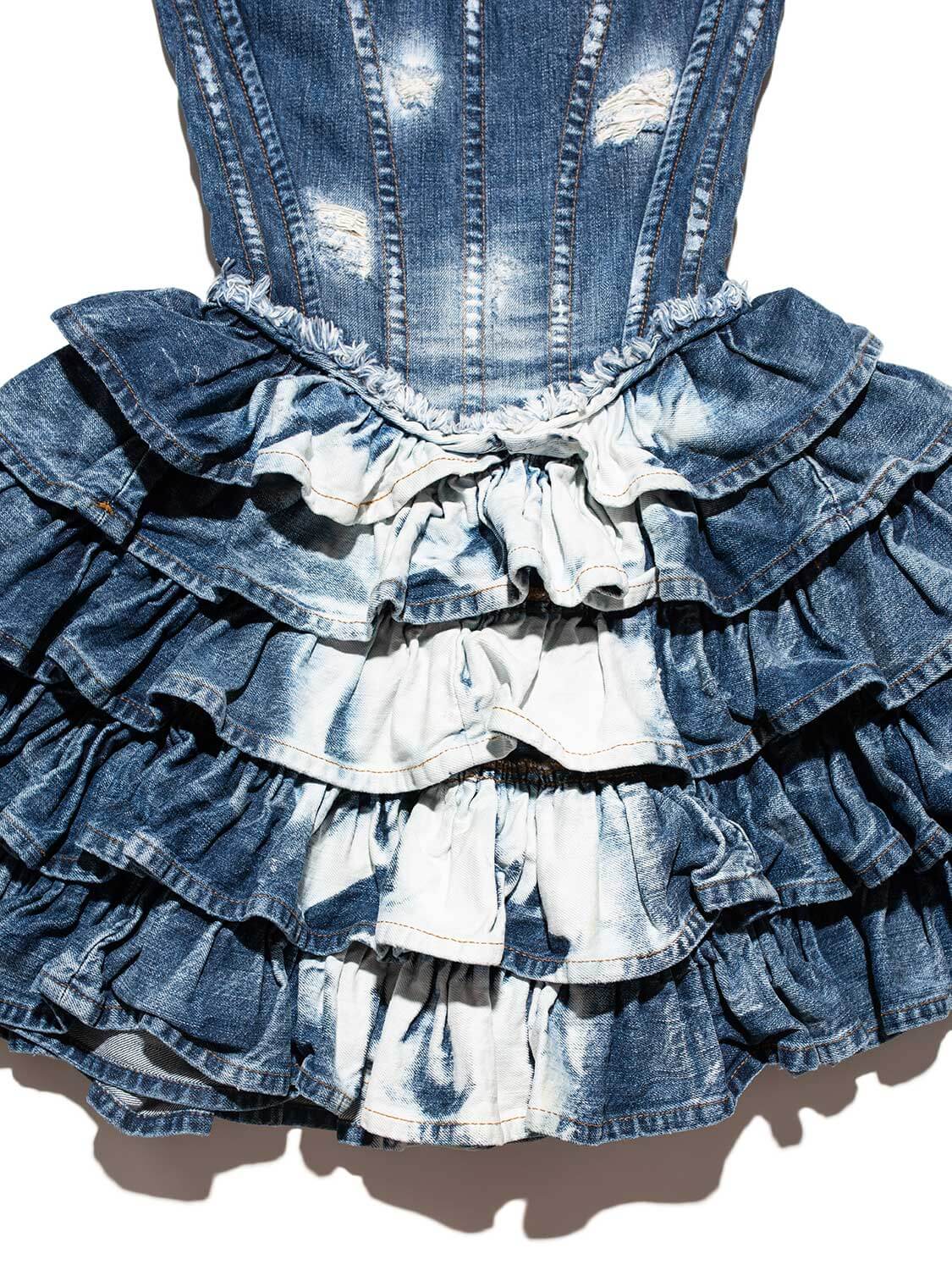 Dolce & Gabbana Denim Sleeveless Ruffle Mini Dress Blue