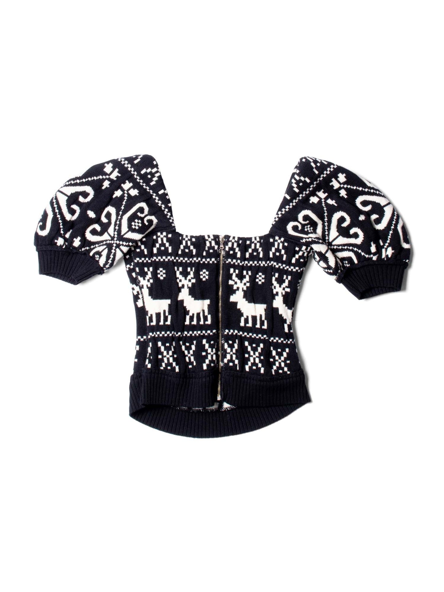 Dolce & Gabbana Knit Fitted Puff Sleeve Corset Top Black White