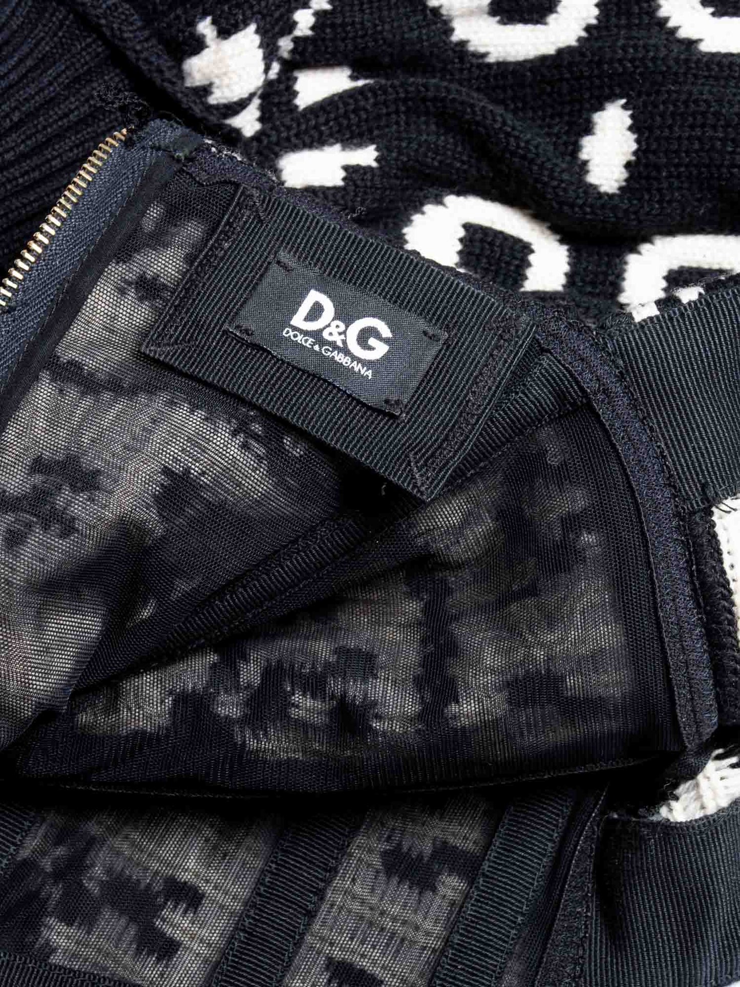 Dolce & Gabbana Knit Fitted Puff Sleeve Corset Top Black White