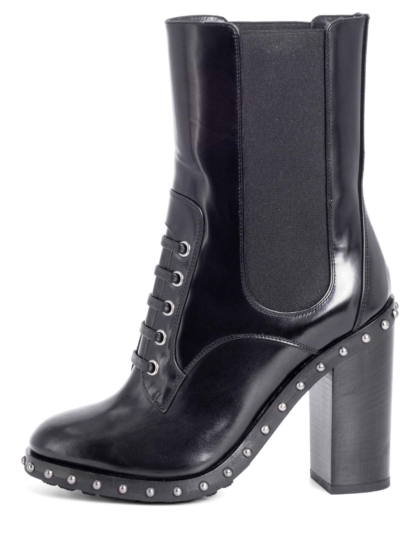 Dolce & Gabbana Leather Studded Platform Ankle Boots Black