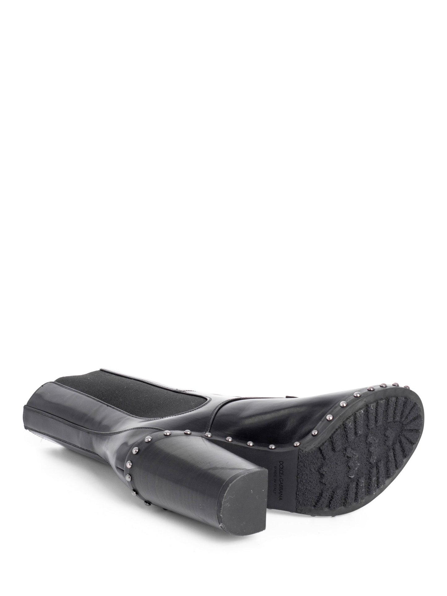 Dolce & Gabbana Leather Studded Platform Ankle Boots Black