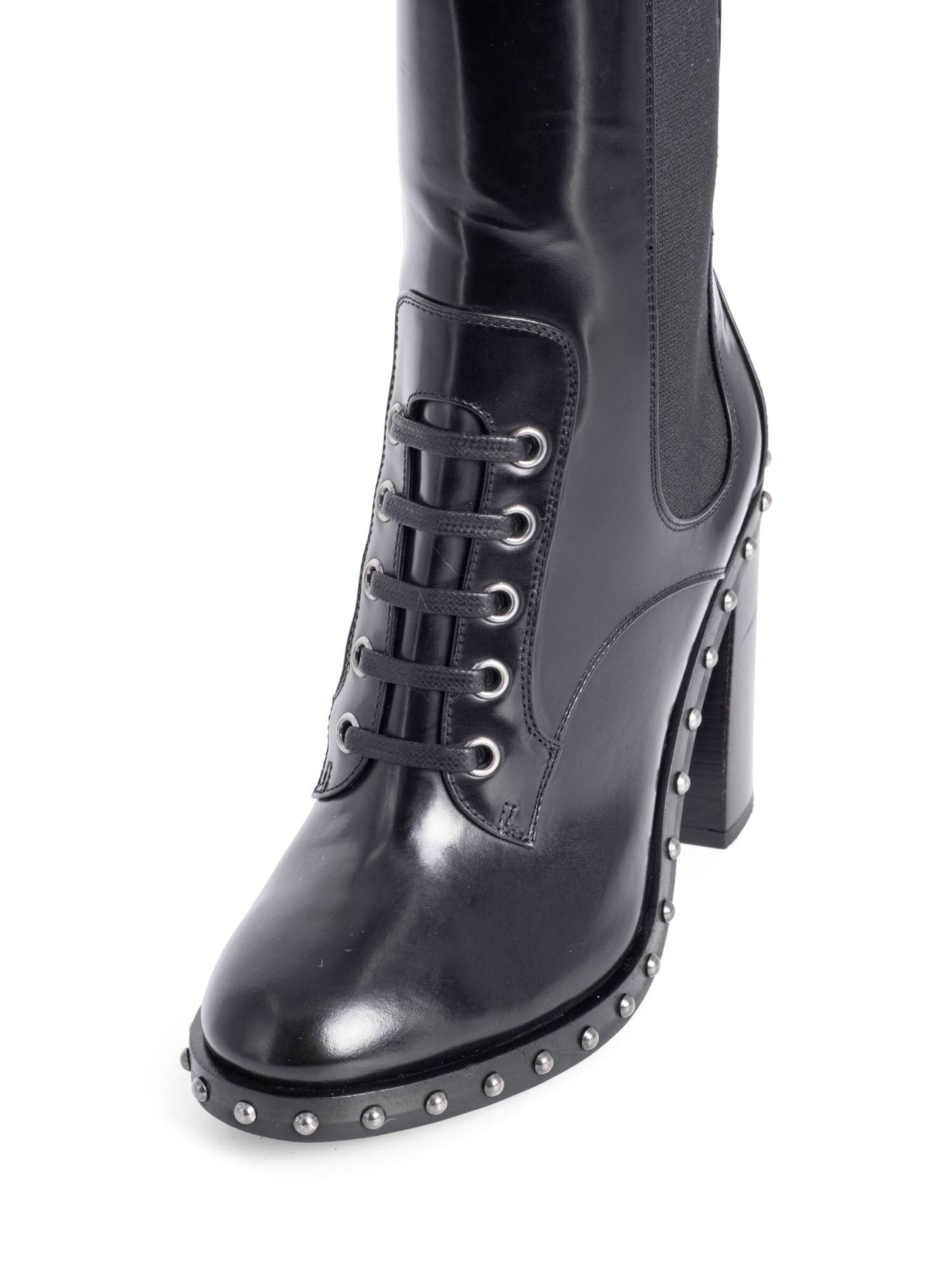 Dolce & Gabbana Leather Studded Platform Ankle Boots Black