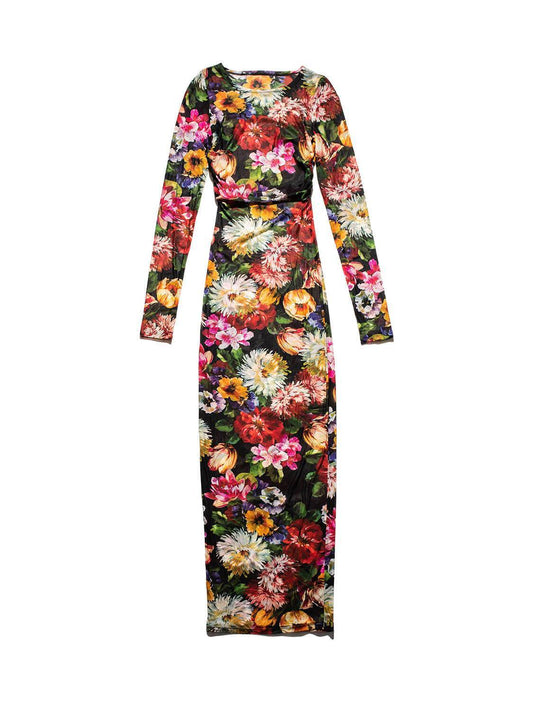 Dolce & Gabbana RUNWAY Floral Mesh Maxi Dress Multicolor