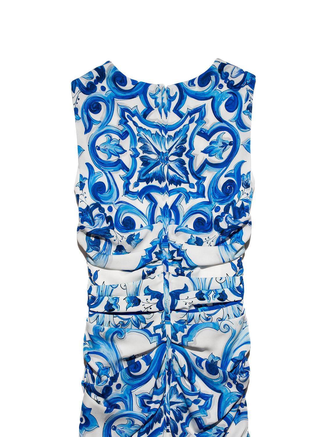 Dolce & Gabbana Silk Midi Ruched Floral Dress Blue