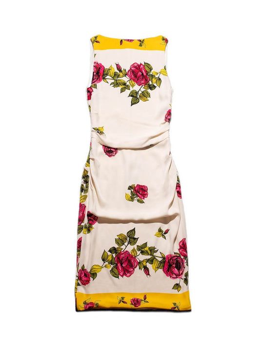 Dolce & Gabbana Silk Midi Ruched Floral Dress Multicolor