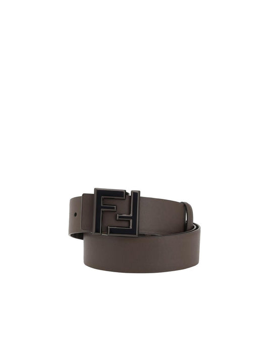 Fendi Leather Belt with FF Buckle Men Brown Brown