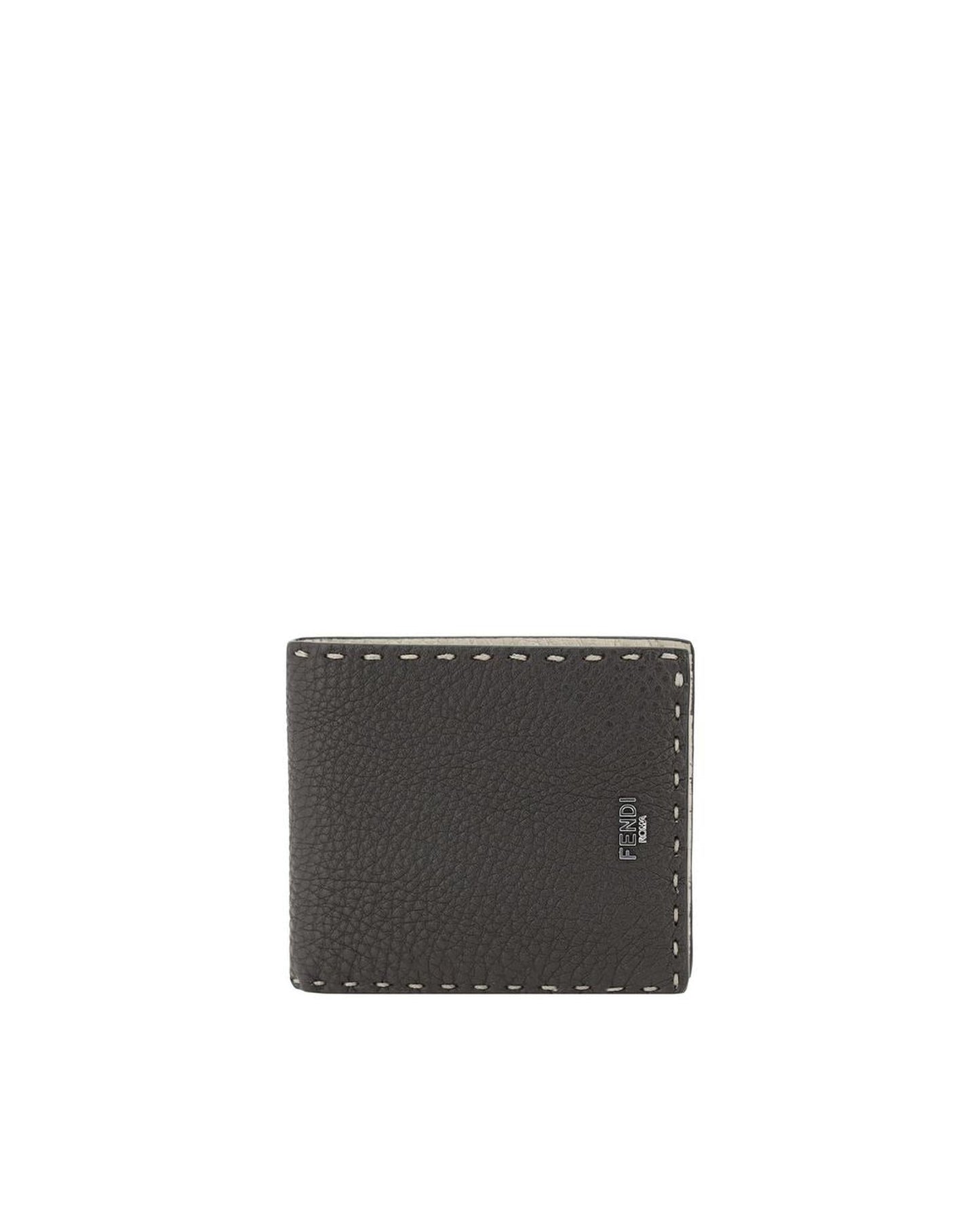 Fendi Leather Wallet with Stitching Detail Men Brown Wallets & Pouches Brown