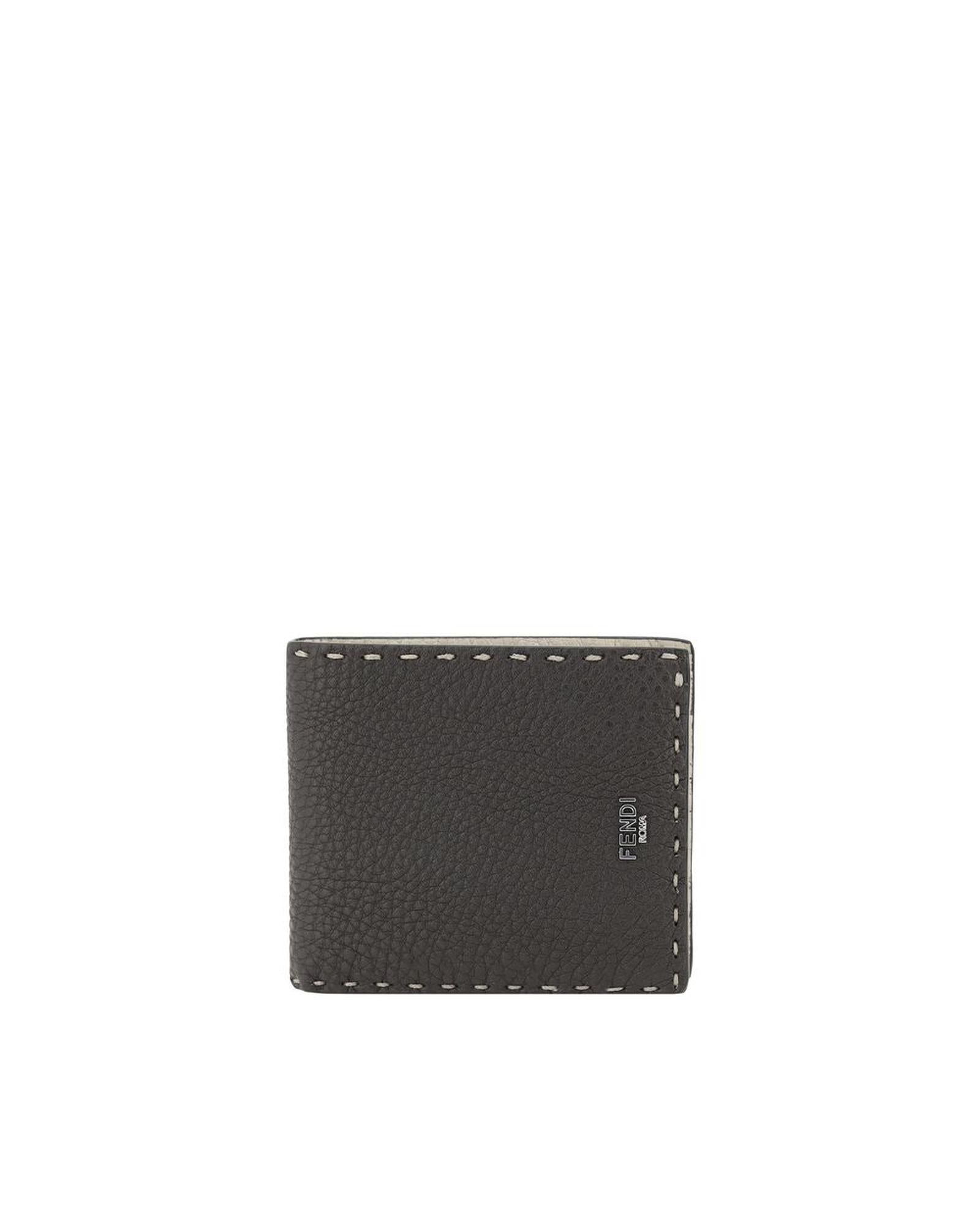 Fendi Leather Wallet with Stitching Detail Men Brown Wallets & Pouches Brown