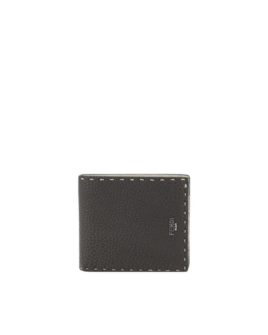 Fendi Leather Wallet with Stitching Detail Men Brown Wallets & Pouches Brown